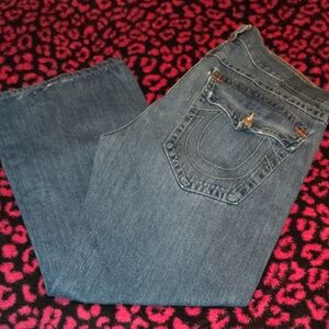 True Religion Women's Straight Leg Jeans in Blue Denim